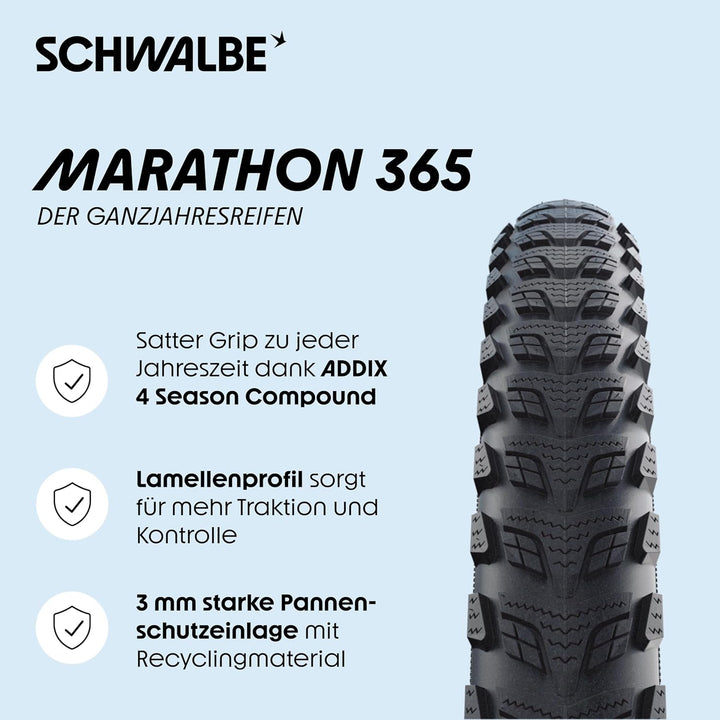 Schwalbe Marathon 365 Performance Drahtreifen // 55-406 (20x2,15') GreenGuard Schwarz, Schwarz
