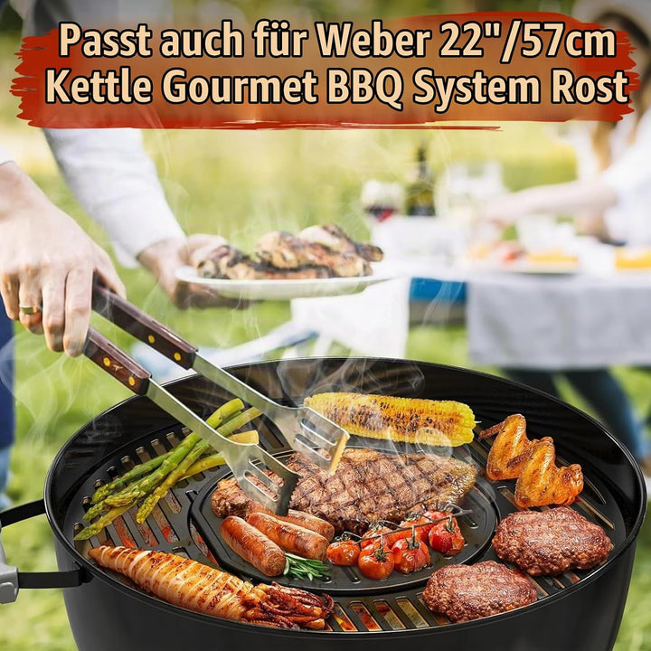 Denmay 30cm Gusseisen Grillplatte für Weber Gourmet BBQ System, Rund Gusseisen Grillpfanne Ersatztei