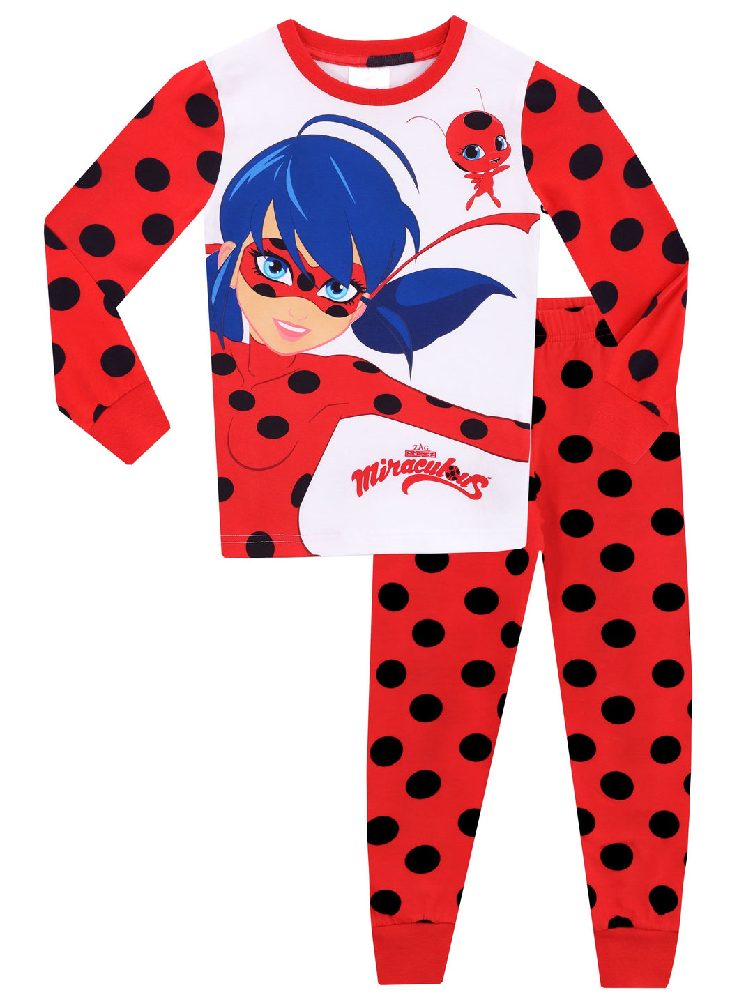 Miraculous Schlafanzug Mädchen | Lady Bug Pyjama für Kinder | Eng Anliegender Lang Schlafanzüge 116