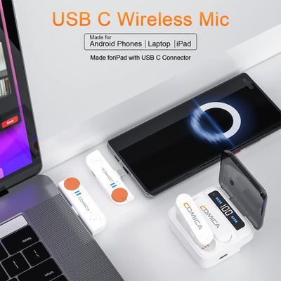 comica Vimo-S UC 2.4GHz Lavalier Wireless Mikrofon für USB-C Android Smartphone mit Ladebox, 200M Üb