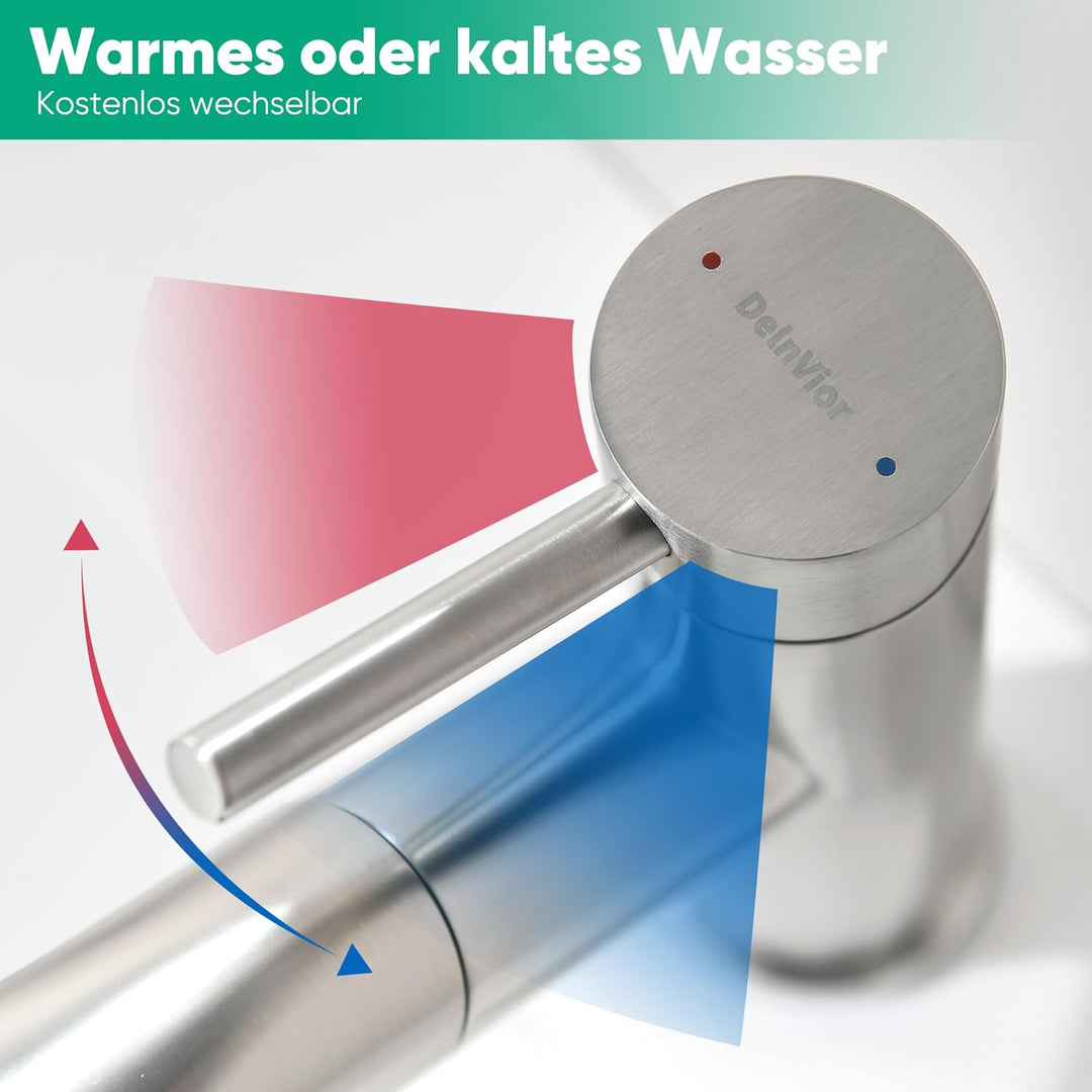 Waschbeckenarmatur mit ausziehbarer Brause Edelstahl-Wasserhahn bad mit Warm- und Kaltwassermischer