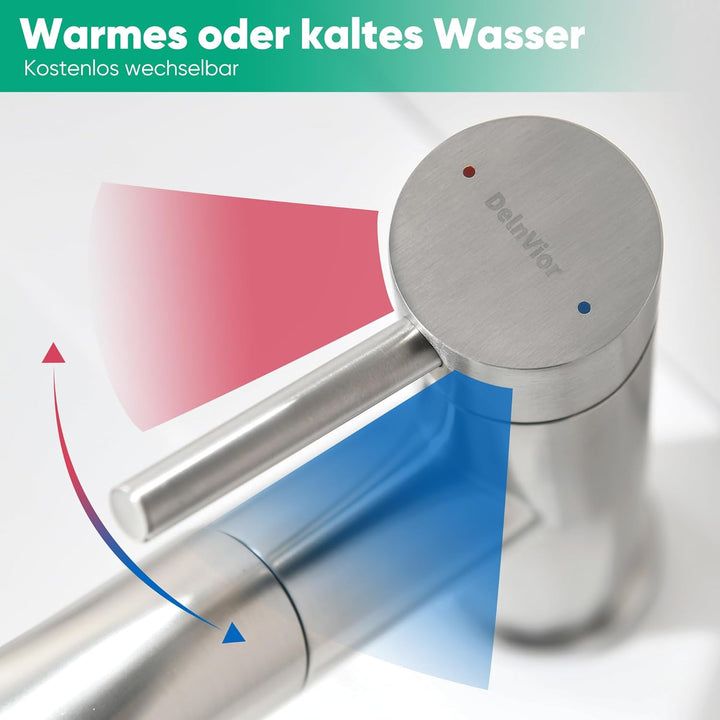 Waschbeckenarmatur mit ausziehbarer Brause Edelstahl-Wasserhahn bad mit Warm- und Kaltwassermischer