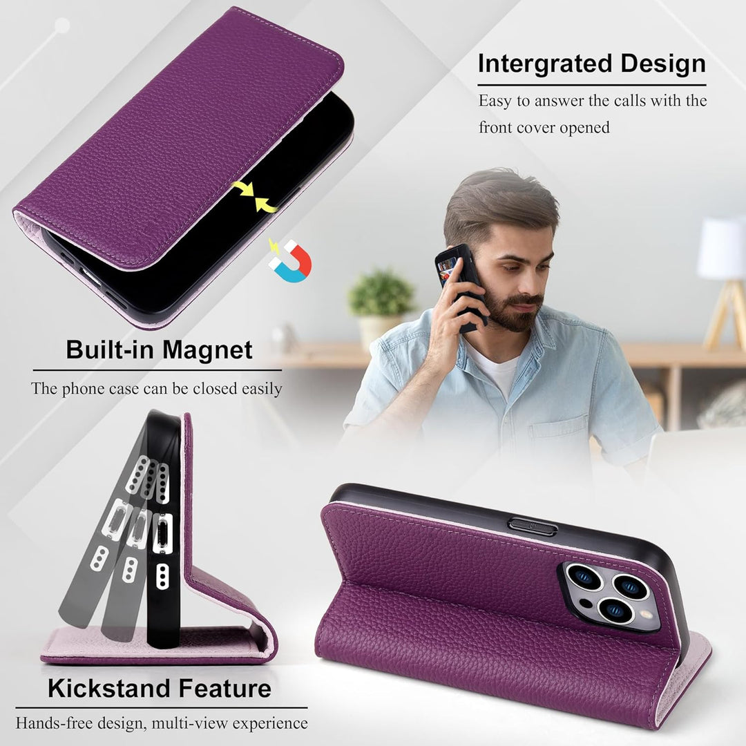 VISOUL Hülle für iPhone 13 Pro, Schutzhülle [Echt Leder] [Schützt vor Stoss] [Kartenfach] [Magnetver