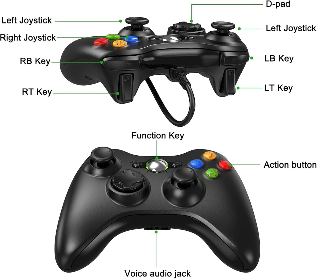 Lunriwis Controller für Xbox 360, Xbox 360 Controller Game Controller mit Kabel Wired Gamepad Joypad