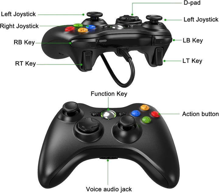 Lunriwis Controller für Xbox 360, Xbox 360 Controller Game Controller mit Kabel Wired Gamepad Joypad