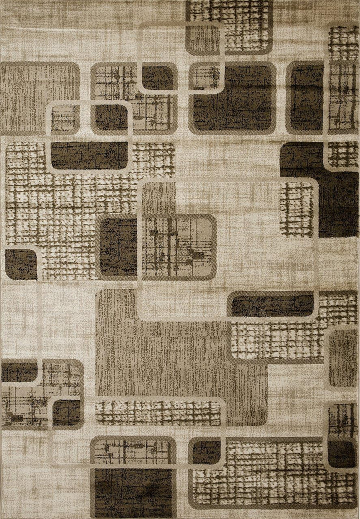 VIMODA Teppich Kurzflor Modern Kariert Retro geometrisches Muster Meliert Braun Beige für Wohnzimmer