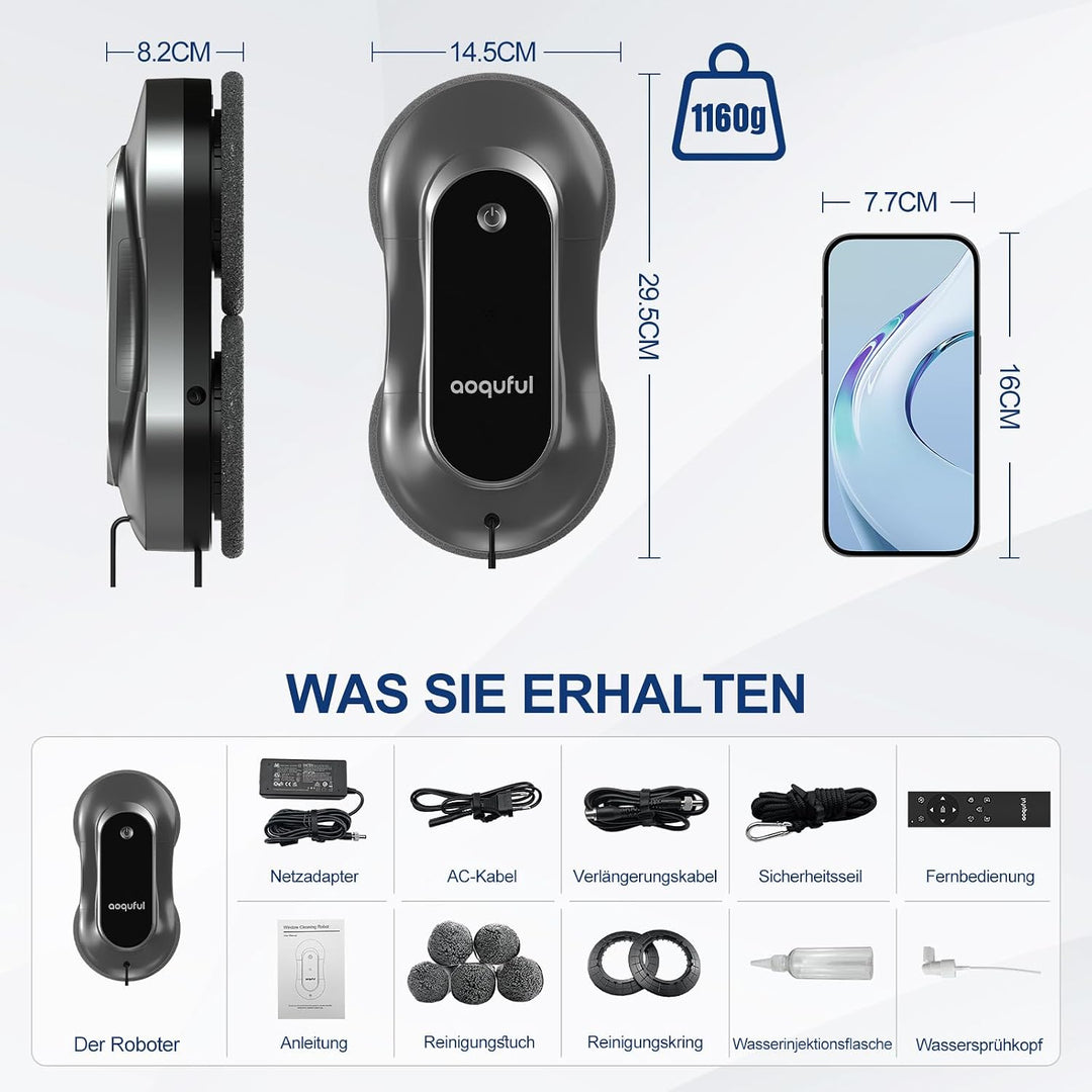 Fensterputzroboter mit KI-Navigation, Sprühfunktion und App-Steuerung | Elektrischer Fensterreiniger
