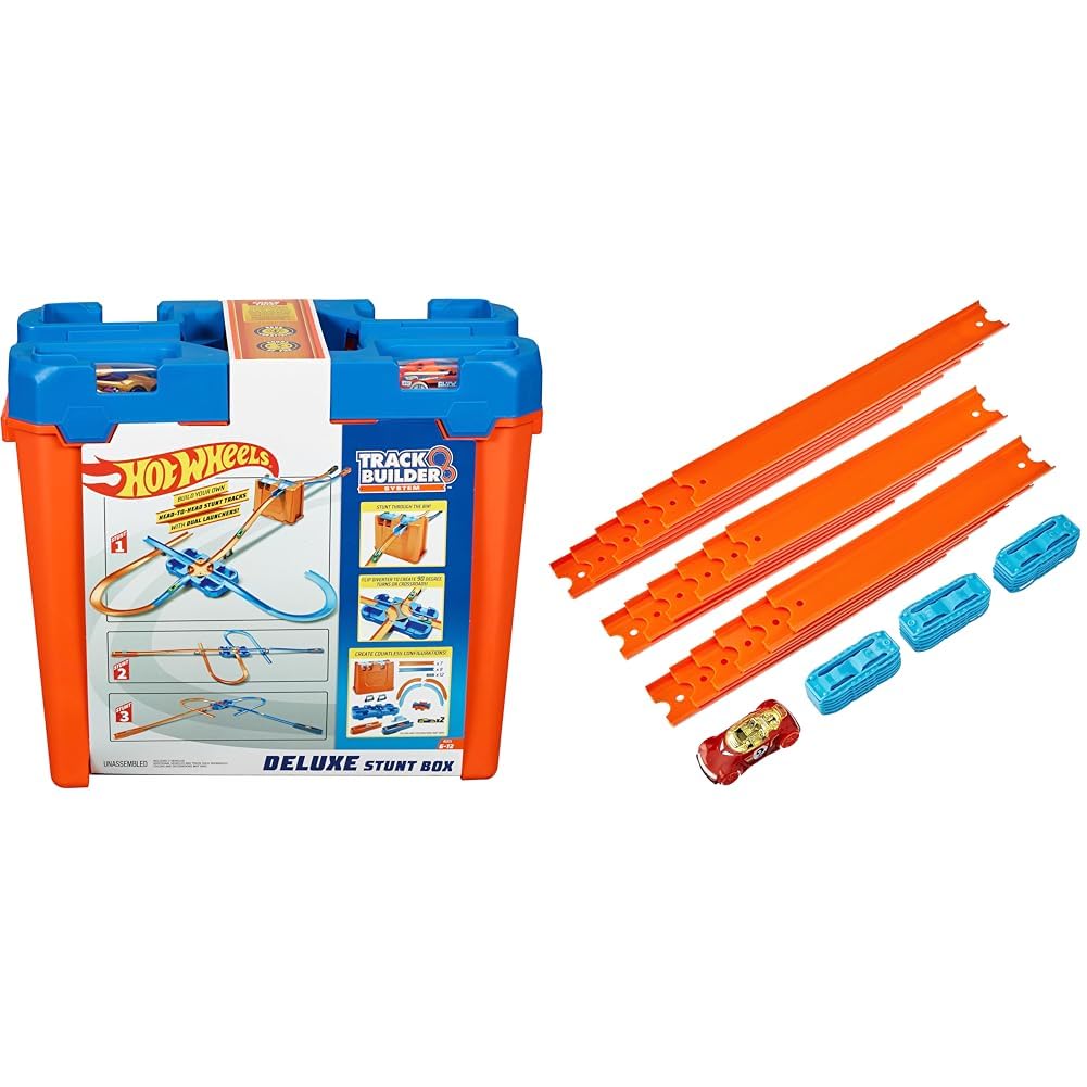 Hot Wheels GGP93 - Track Builder Mega Stunt Box mit Tracksets und Zubehör inkl. 2 Autos & BHT77 Trac