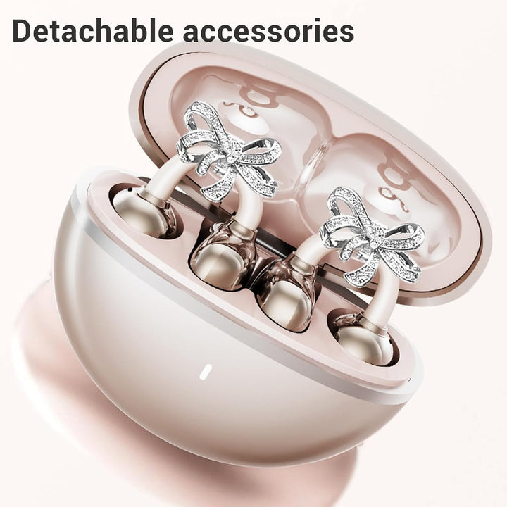 Kabellos Bluetooth 6.0 Clip On Kopfhörer, Open-Ear-Kopfhörer, mit Schmetterlings-Ohrringen Leichtes,