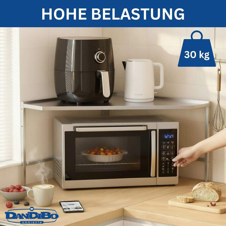 DanDiBo Mikrowellenregal Eckregal Küche Stehend Arbeitsplatte 72x72 cm Edelstahl 2 Stufig 96690 Mikr