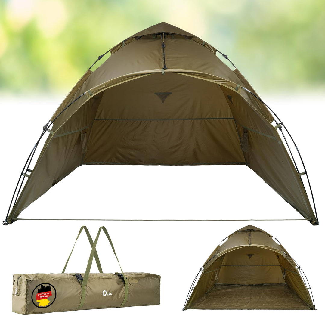 Q-Tac Ruck Zuck Bivvy Angelzelt Vorne Geöffnet, 2 Mann Karpfenzelt, Angel Zelt 250 cm x 250 cm x 160