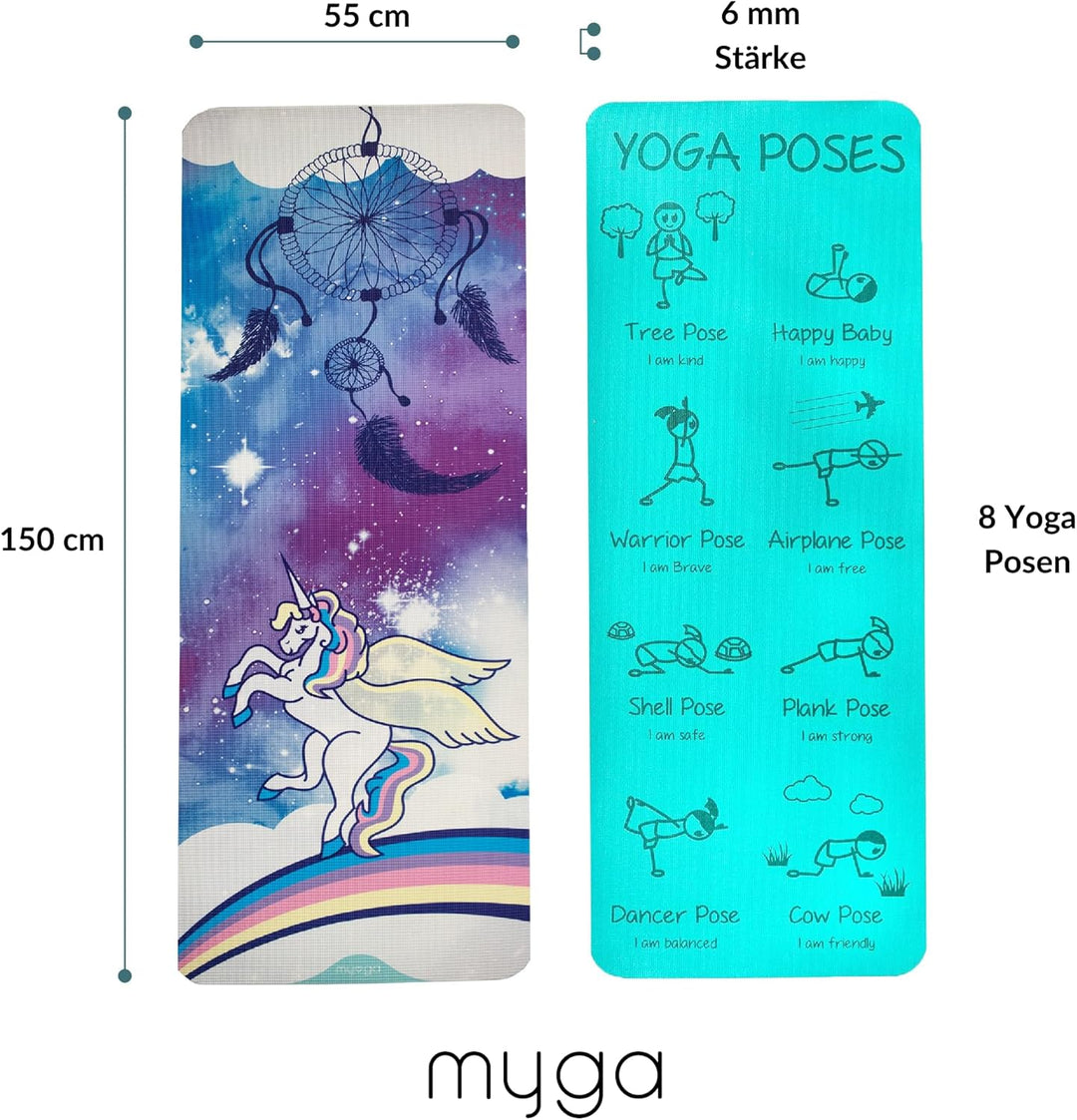 Myga Kinder Yogamatte | Rutschfest & Leichtes Gewicht | 6 mm Dicke | Ideal für Yoga, Bewegung, Spass