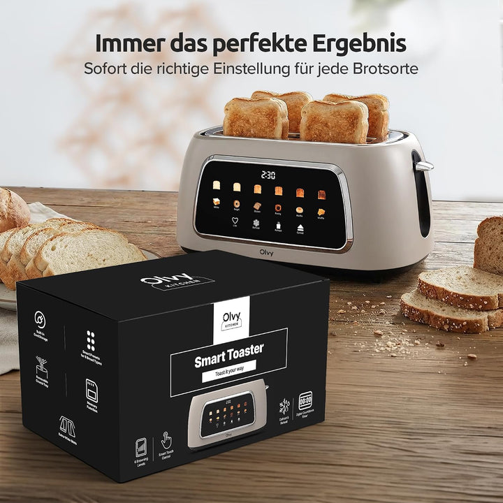 Olvy Premium Toaster mit LCD-Display & Timer – Extra Breite Schlitze (Auftauen/Aufwärmen) – 6 Progra