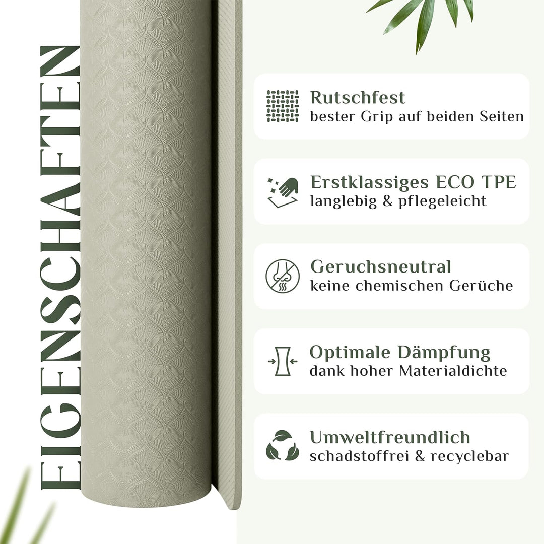 Premium Yoga-Matte aus hautfreundlichem ECO TPE-Material 185 x 60 x 0,6cm (gross) - Boho Style Gymna