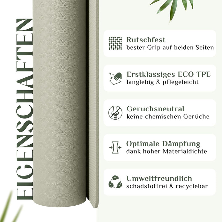 Premium Yoga-Matte aus hautfreundlichem ECO TPE-Material 185 x 60 x 0,6cm (gross) - Boho Style Gymna