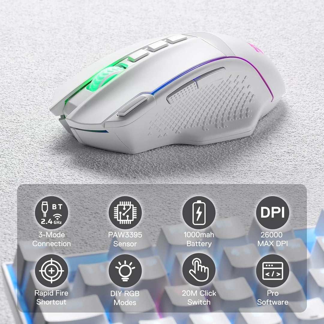 Redragon M991 Kabellose Gaming-Maus, 19.000 DPI kabelgebundene/kabellose Gamer-Maus mit Schnellfeuer
