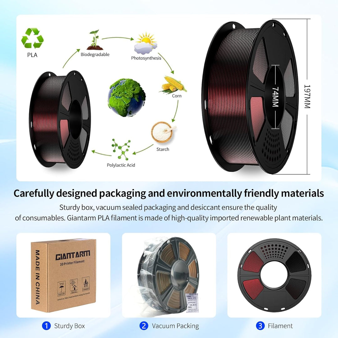 GIANTARM Dual Silk PLA Filament 1.75 mm, 3D Drucker PLA Silk Filament 1 kg/Spule, zweifarbig Rot+Sch