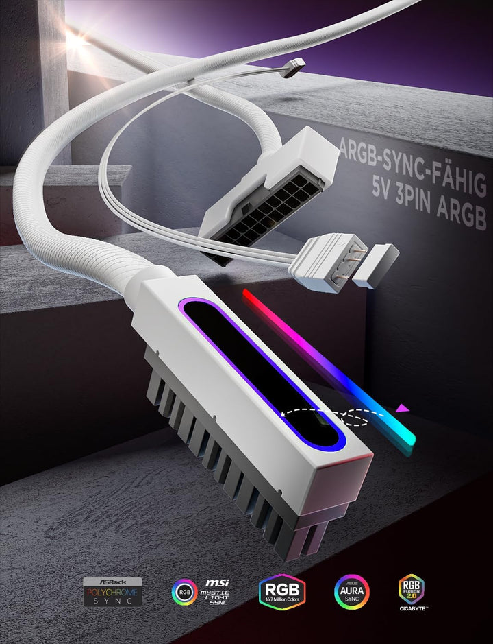 AsiaHorse Hydrus 24Pin PSU Kabelverlängerung R, PC 24 Pin Sleeved Cable für 24 Pin ATX [18AWG] Netzt