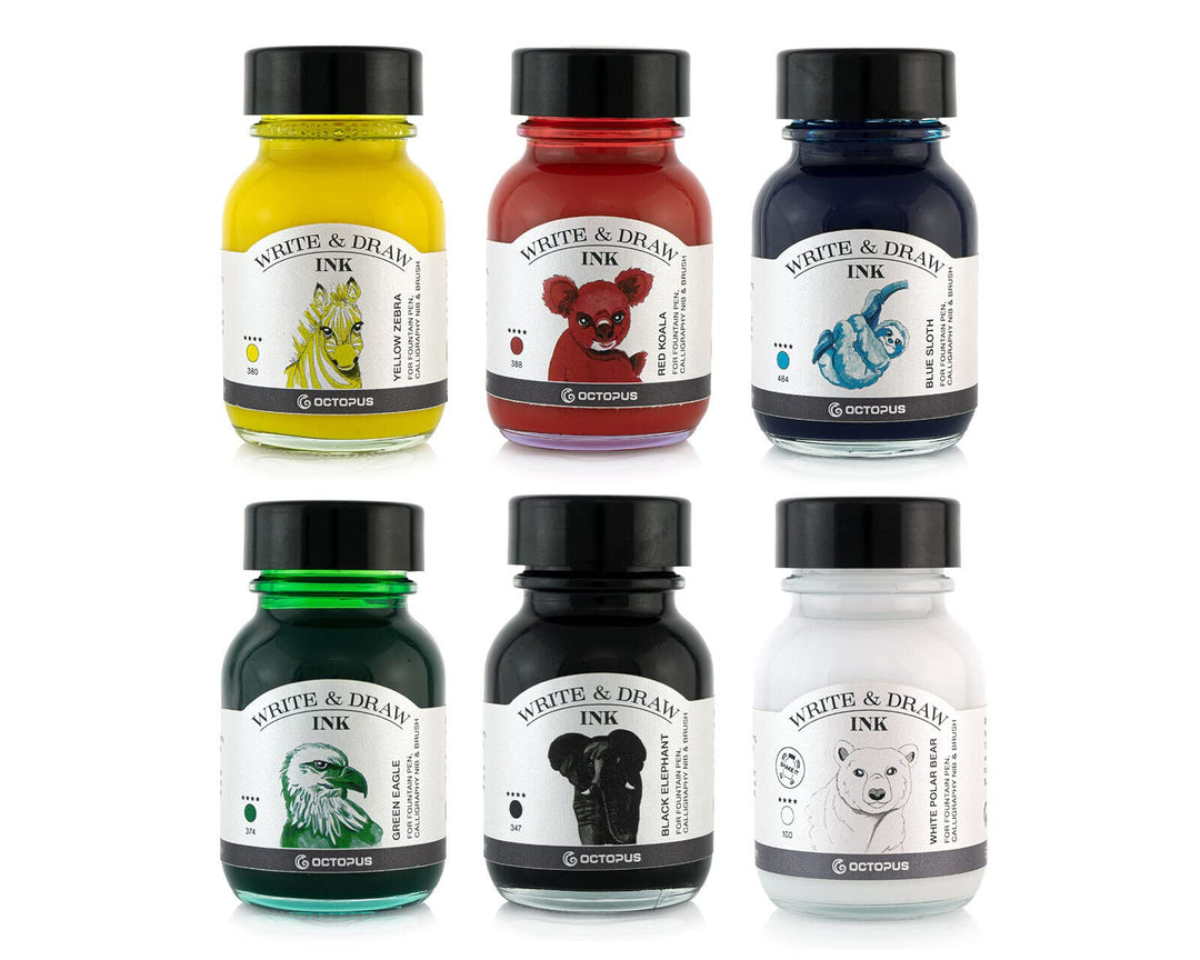 Octopus Write and Draw Ink Set BASIC BRIGHT, wasserfeste Tinte zum Schreiben und Zeichnen, Kalligrap