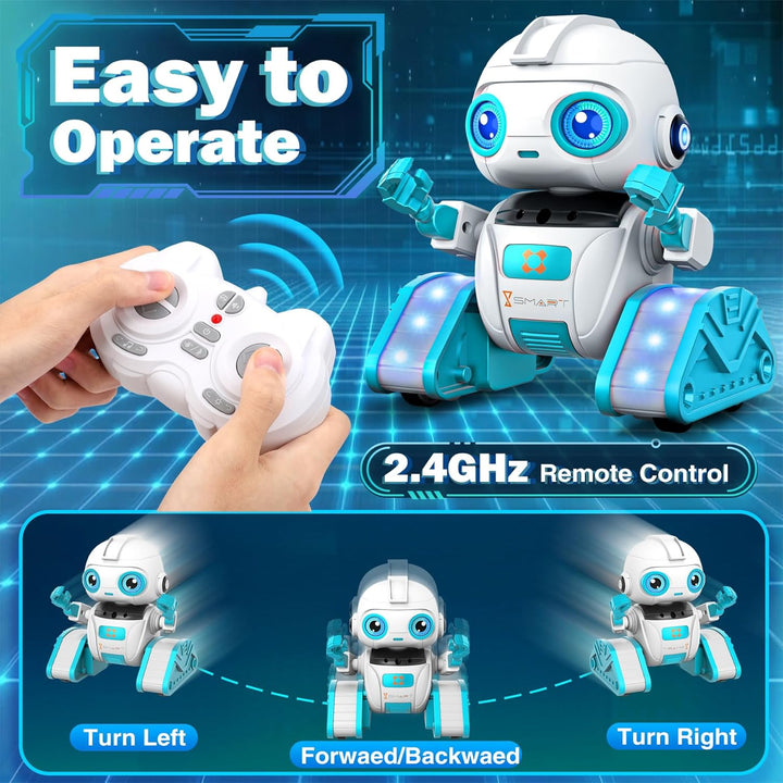 Roboter Kinder Spielzeug - Wiederaufladbar und Projizierbar - RC-Roboter mit LED-Augen und Musik - R
