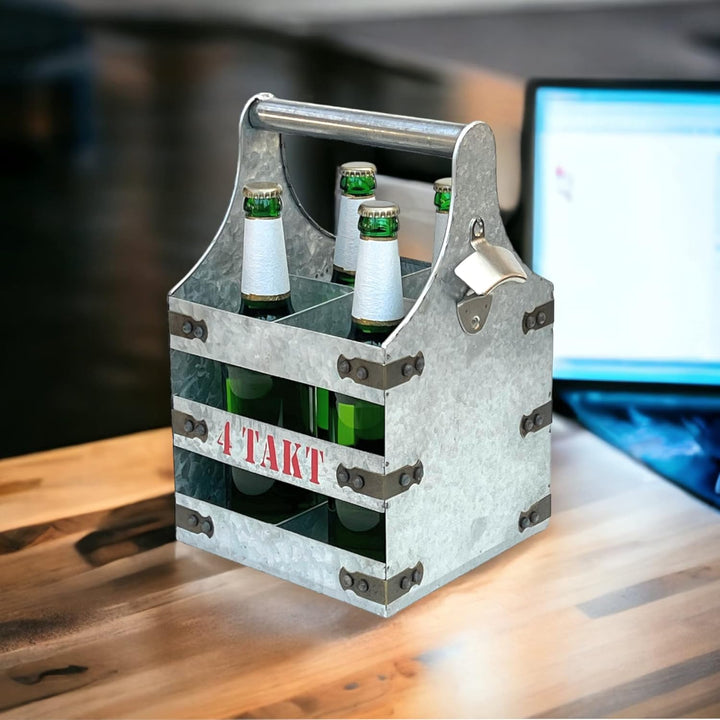 DanDiBo Bierträger Metall mit Öffner Flaschenträger 4 Takt 96405 Flaschenöffner Flaschenkorb Männerh