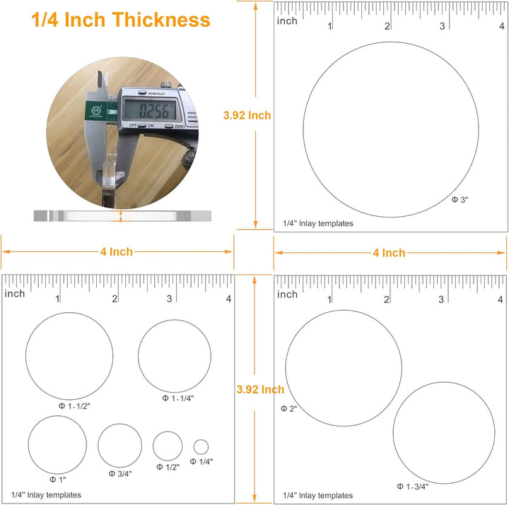 inBovoga 3Pcs Circle Inlay Templates, Router and Decorative Templates for Woodworking, Router Jig Te
