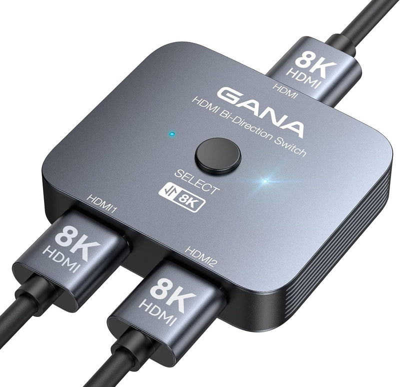 HDMI Splitter 8K@60Hz 4K@120Hz, GANA HDMI 2.1 Switch, Aluminium Bidirektional HDMI Switcher 2 In 1 O