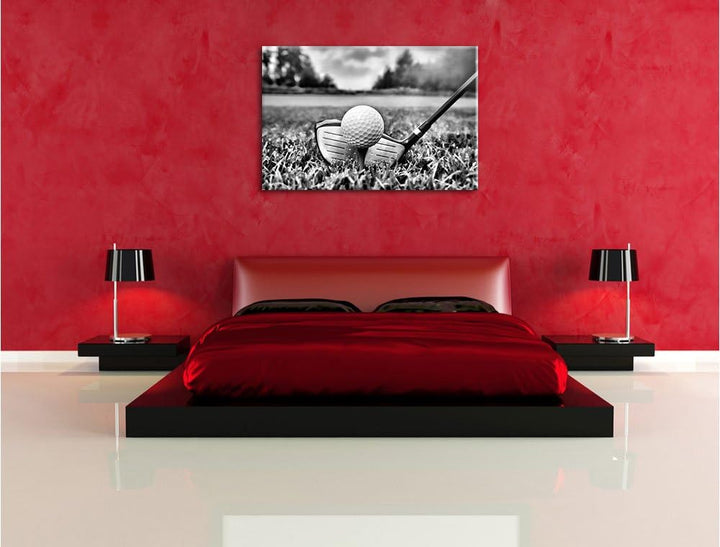 Monocrome, Golf Abschlag, Format: 100x70 auf Leinwand, XXL riesige Bilder fertig gerahmt mit Keilrah