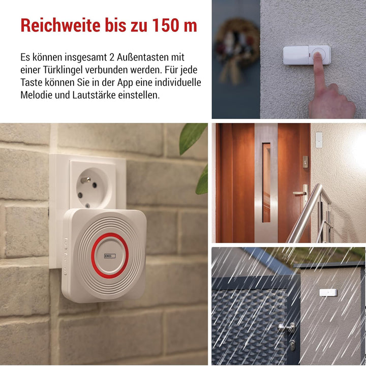EMOS GoSmart - Smart Home Funkklingel/Türklingel Set mit App - WiFi - kabellos, 52 Melodien, 150m Re