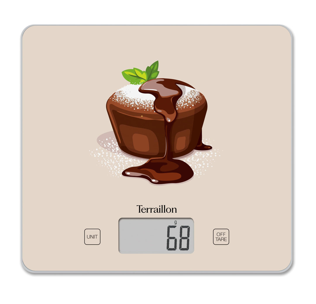 TERRAILLON - T1040 Schokoladenfondant - Elektronische Küchenwaage, Glasplatte, Kapazität 3 kg, Skali
