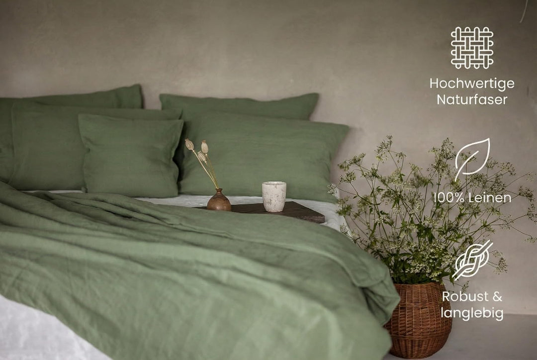 Ger3as Leinen Bettwäsche Set 100% Natur Leinen Stonewashed, Naturfaser Leinen, mit Hotelverschluss (
