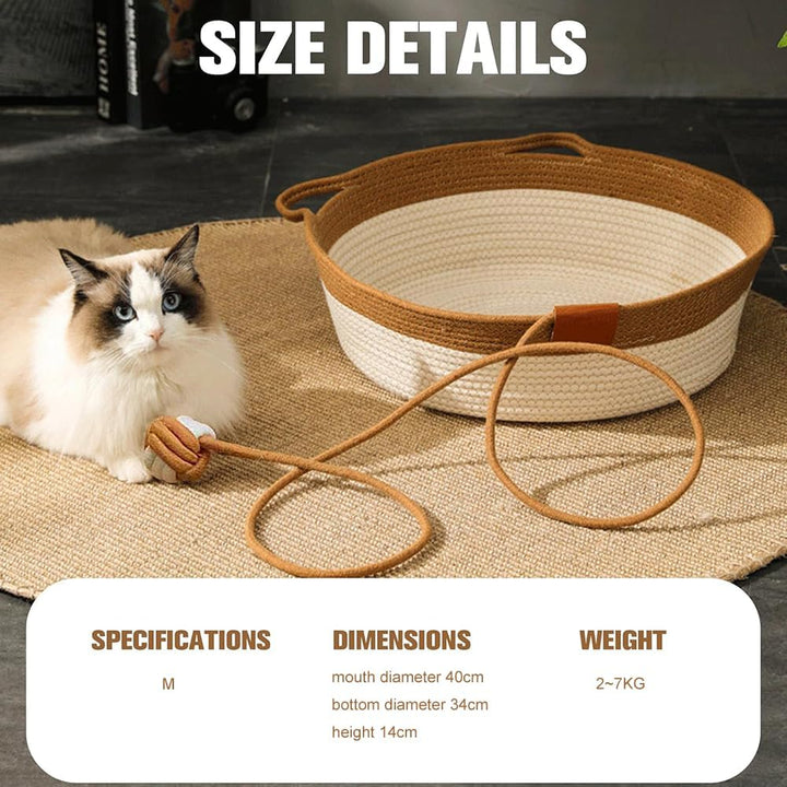 Katzenbett aus Baumwollseil, gewebtes Katzenbett mit Kratzball, Spielzeug, Schlafnest, Kratzmatte fü