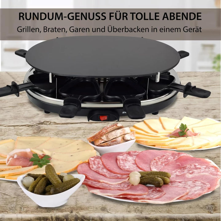 Syntrox Germany Raclette Grill für 8 Personen Emailliert Chural, Partyraclette mit Glas-Keramik Gril