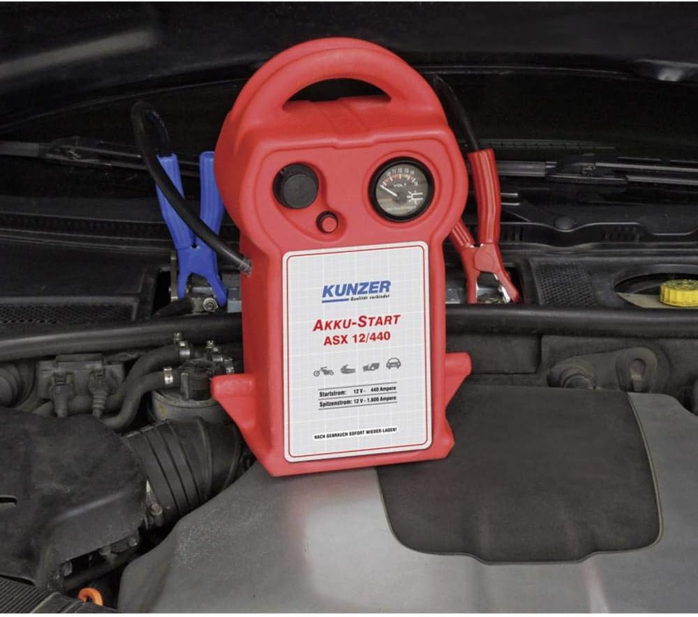 KUNZER ASX 12/440 Akku-Start tragbar 12V 1.600/440 A, Startgerät, Ladekabel | austauschbare AGM Batt