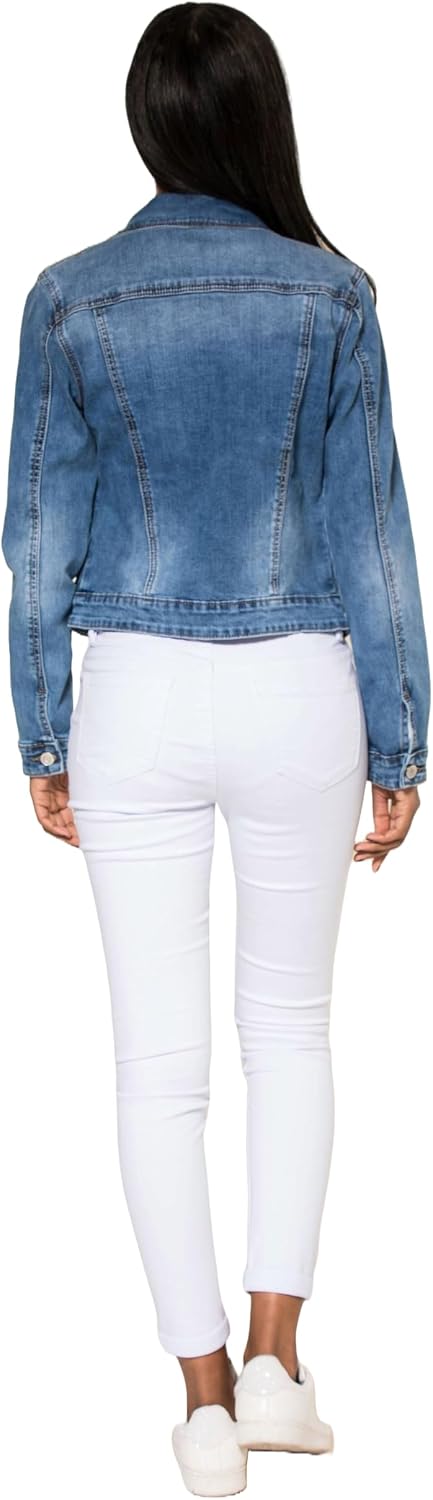 Nina Carter S338 Damen Jeansjacke Übergangsjacke Leichte Waschungseffekt Jacke Blau Denim Casual S H