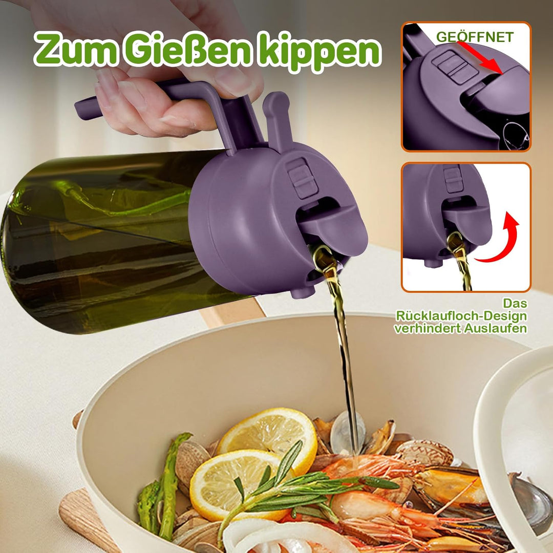 YARRAMATE 2 Stück 470ml Ölsprüher zum Kochen, 2-in-1 UV Schutz ölzerstäuber für die Küche, hochwerti