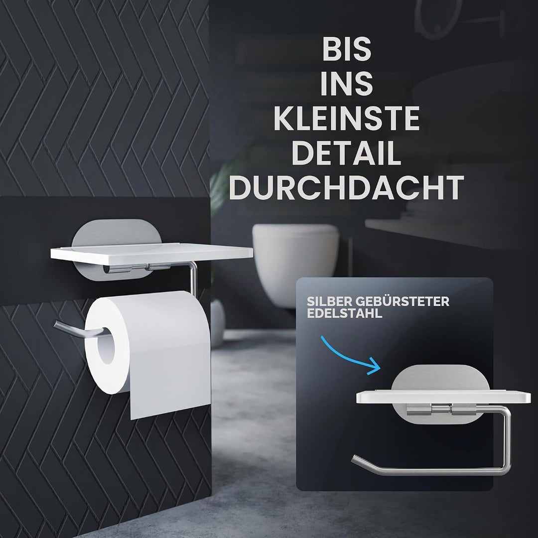 ovimar Toilettenpapierhalter Helnaes Papierrollenhalter mit Glasablage Silber 3M | Klopapierhalter s