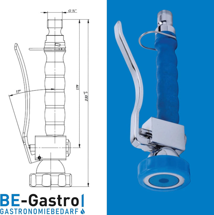 BE-GASTRO I Profi Gastro Handbrause (Blau) inkl. Feststellbügel | 1/2" Standard-AG | Edelstahl Ersat