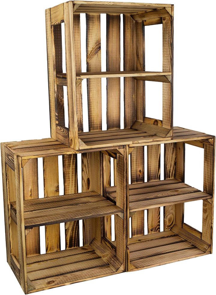 flambierte/geflammte Massive Obstkisten als Regal oder als Klassische Kiste ca 49 x 42 x 31 cm/Apfel