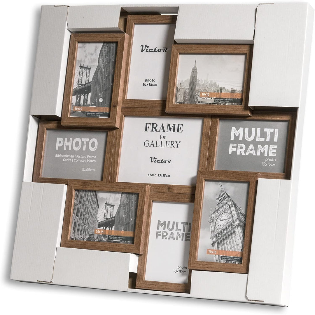 VictoR Bilderrahmen Collage Braun Holz mit 9 Bildern (8 x 10x15cm; 1 x 13x18cm) - Collage Bilderrahm