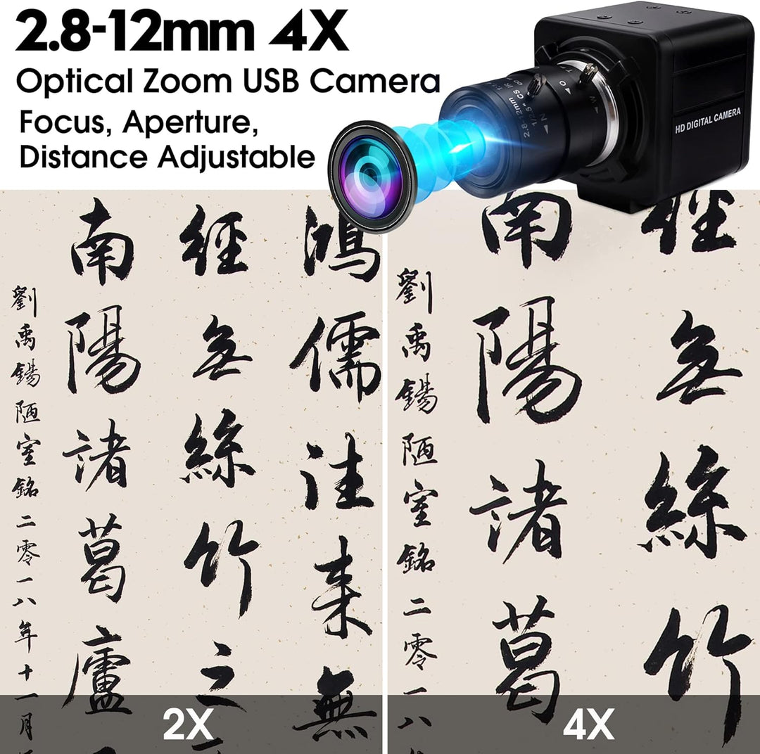 ELP Web Kamera 1080P mit 2.8-12mm Zoom Objektiv,2MP OV4689 60fps Weitwinkel Webcam Plug&Play für PC,