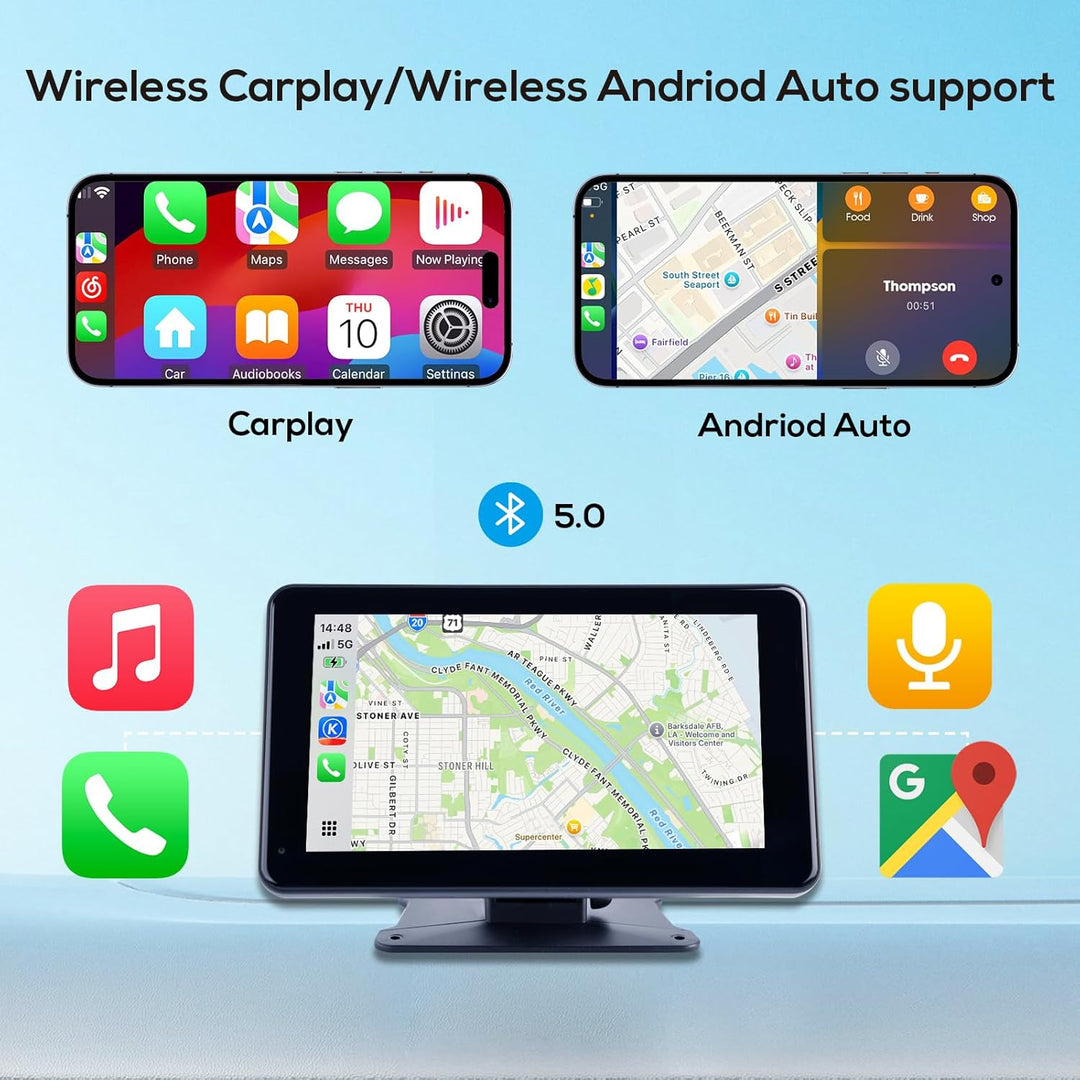 Haudio 7 Zoll Carplay Display,für Wireless Carplay und Android Auto,HD Touchscreen Tragbarer CarPlay