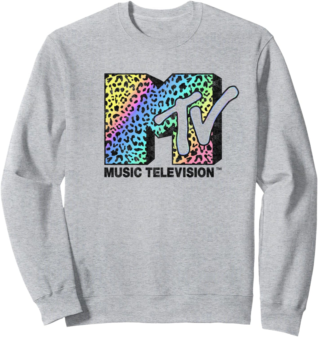 MTV Rainbow Grade Cheetah Print Logo Fill Sweatshirt