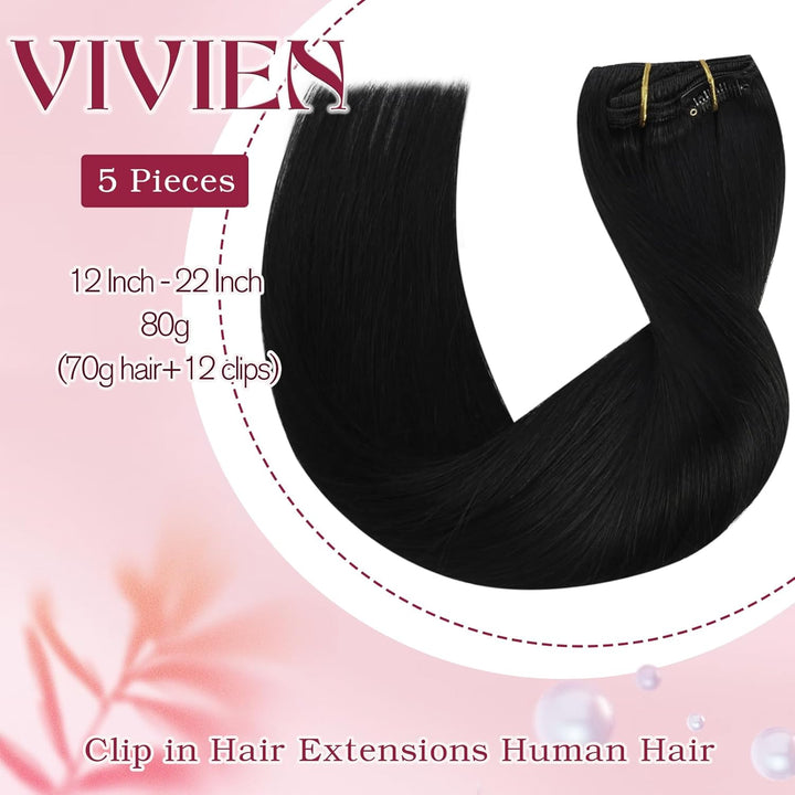Vivien Extensions Echthaar Clip in Schwarz 30 cm Remy Echthaar Clip in Extensions Tiefschwarz Invisi