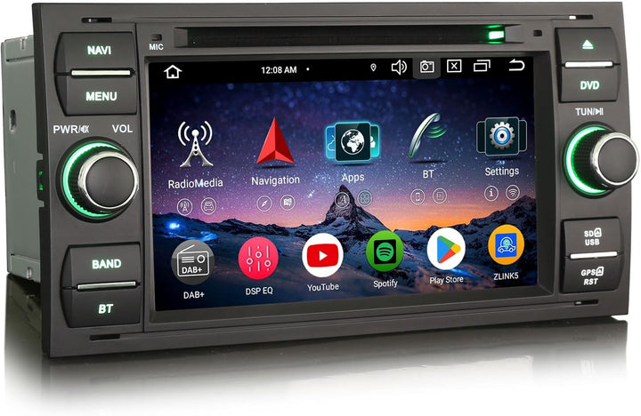 Erisin 8-Kern 4GB+64GB Android 14 Autoradio CD mit GPS Navi für Ford Fiesta Focus Transit Galaxy C-M