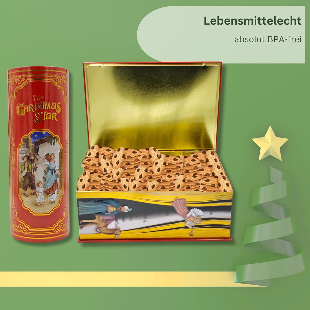Grosse Buchdose Weihnachtsstern - Aufbewahrungsdose, Keksdose, Blechdose - aufwändig geprägt und bed