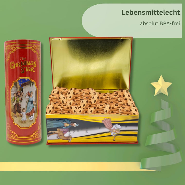 Grosse Buchdose Weihnachtsstern - Aufbewahrungsdose, Keksdose, Blechdose - aufwändig geprägt und bed