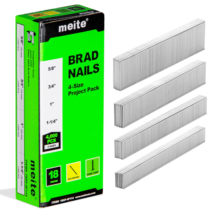 meite Stauchkopfnägel 18GA, 4.000 Stück Sortiment in 4 Grössen (16mm, 19mm, 25mm, 32mm), Verzinkte T