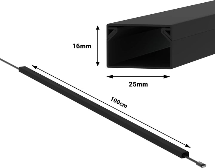 Kabelkanal Selbstklebend Pro mit Schaumklebeband, Kabelschacht 50m 25x16mm - 50x1m, Black - Schwarz