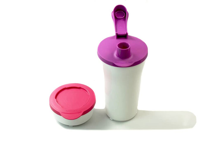 Tupperware Iluminas Shaker 800ml weiss lila + Dose 200ml weiss pink
